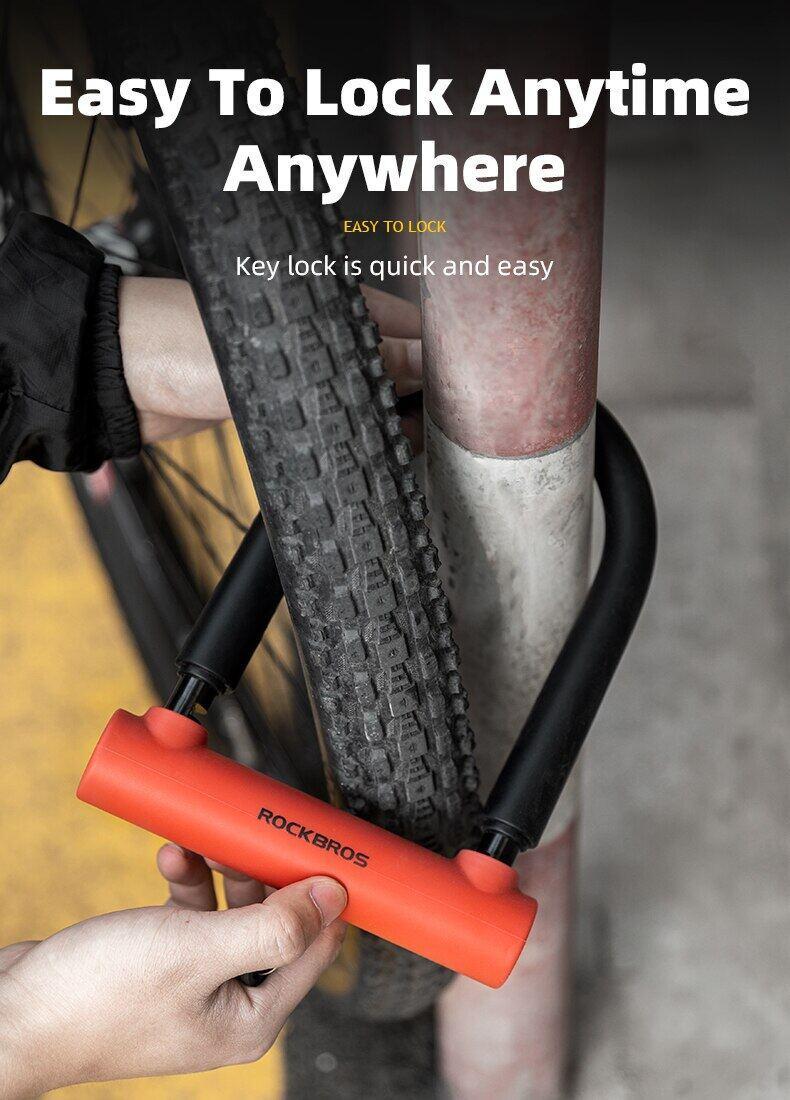 ROCKBROS Heavy Duty Anti Theft Bike Lock U-lock 4 ft  for Bikes eBikes Motorcycles Scooters