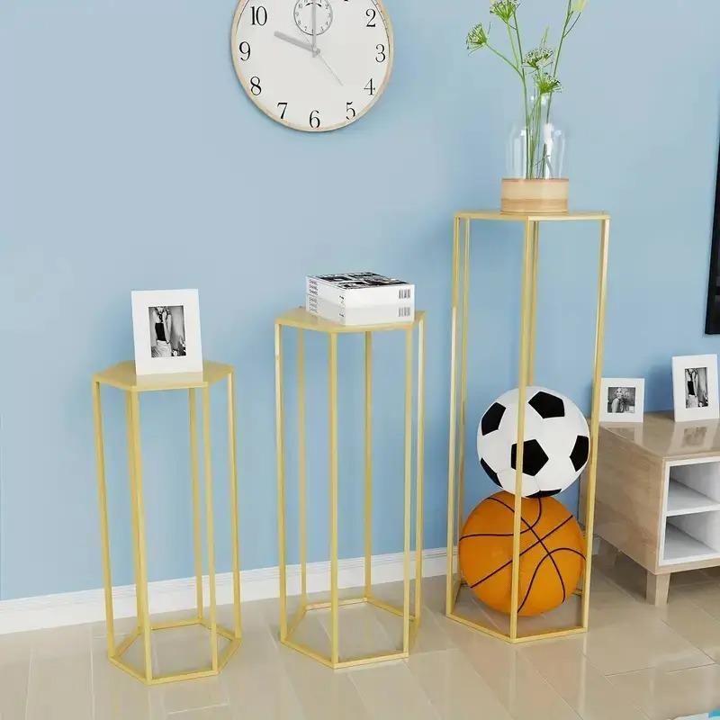 3Pcs Set Cylinder Stand Hexagon Golden Pedestal Stand for Party , Metal Plant Stand Tall Cake Cylinder Pedestal Stand for Wedding Flower Vase Living Room Patio Decoration Local Warehouse, Halloween, Kitchen Accessories, Best for Christmas