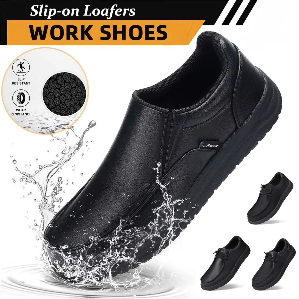 Men's Slip-on Chef Work Shoes, Waterproof & Non-Slip Loafer Footwear for Restaurant and Kitchen Workwear, Synthetic