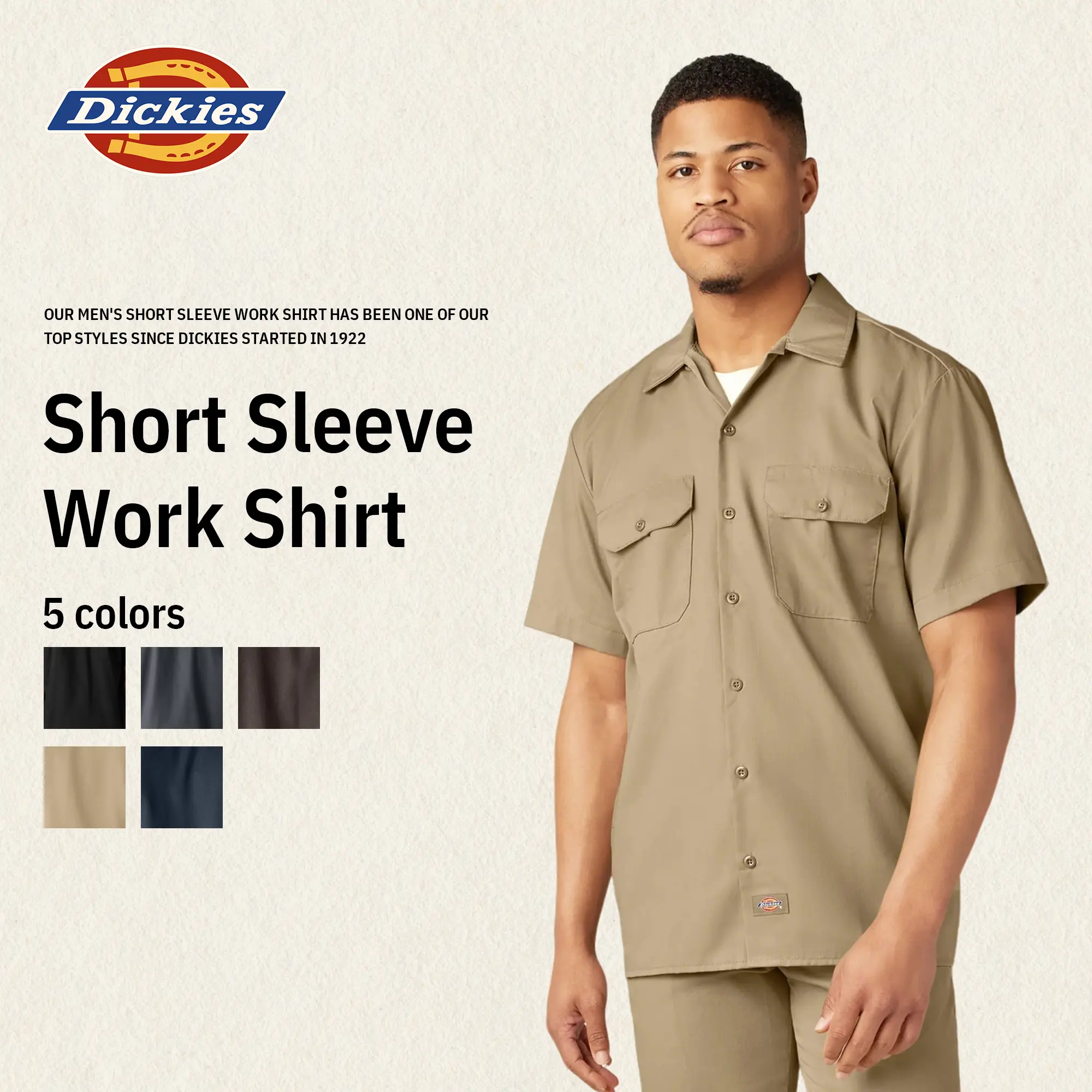 Dickies Short Sleeve Work Shirt, Classic Fit Work Wear, Classic Fit Work Wear, Fitted Style, Collared Neck, Secure Chest Pockets, Moisture-Wicking, for Outdoor & Everyday Wear