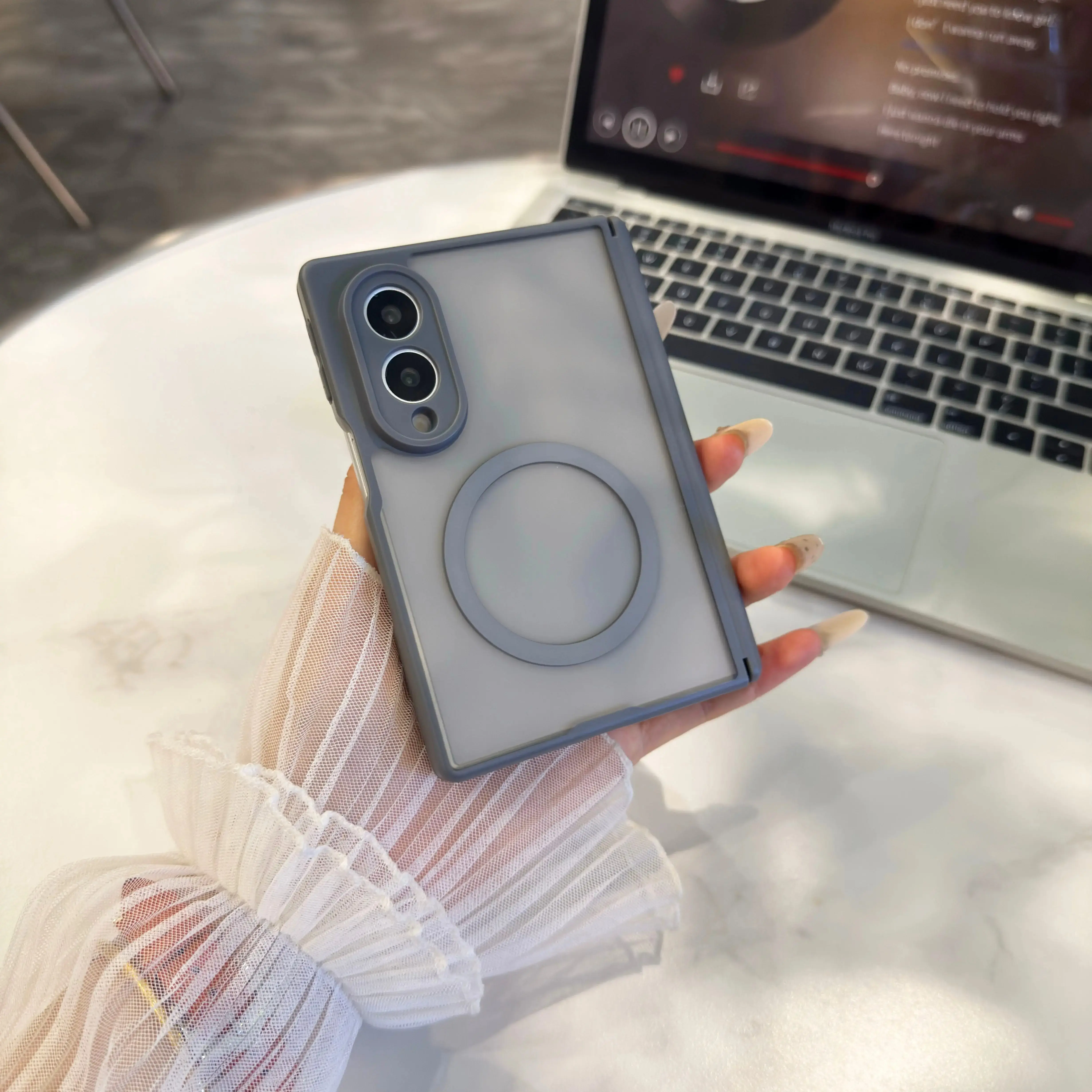 for Magsafe Skin Feel Translucent Case for Samsung Galaxy Z Fold 8 Wide 8Ultra 7 6 5 Magnetic Wireless Charger Protective Cover