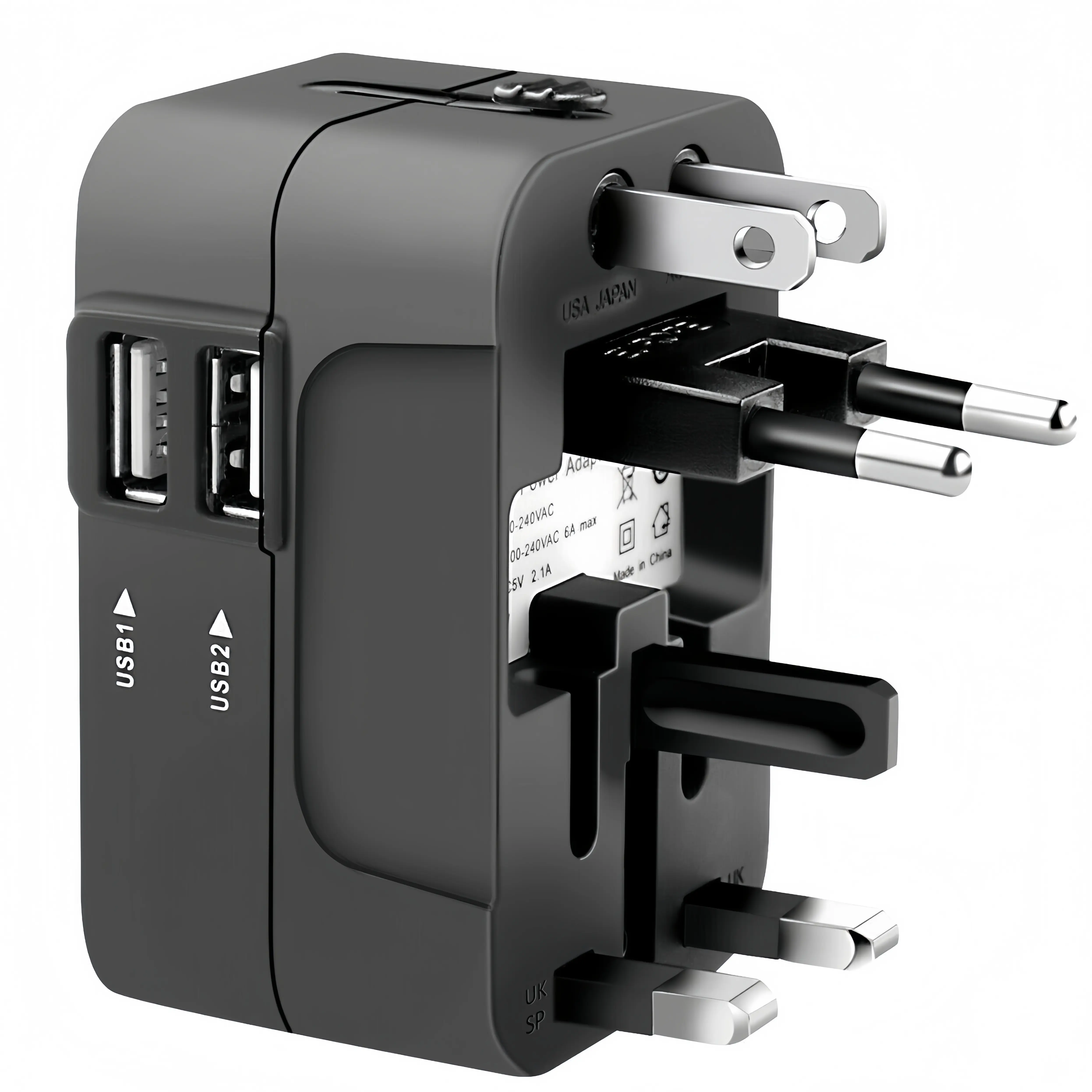 Universal Travel Plug Adapter, Worldwide Travel Wall Charger with 2 USB Ports, Multifunctional Phone Charging Converter for Home, Office & Travel