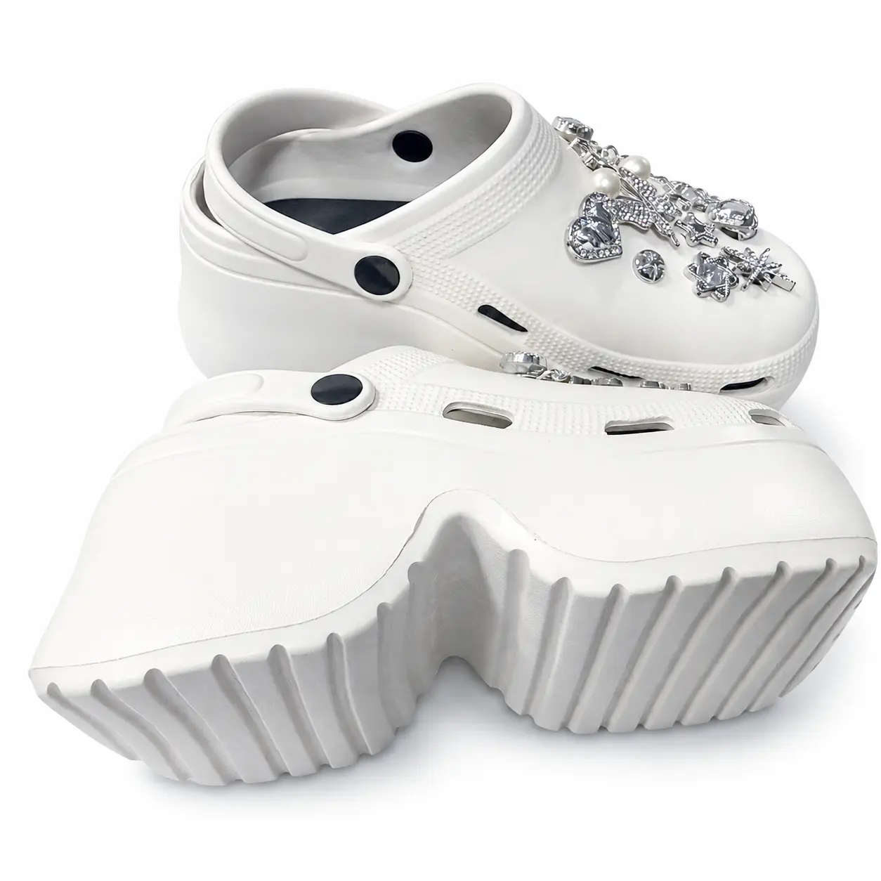 Women’s Platform Clogs with Rhinestone Pearl Charms, Chunky Wedge Slip-On Shoes, Lightweight Closed Toe Garden Sandals with Adjustable Back Strap, Casual Summer Beach Shoes