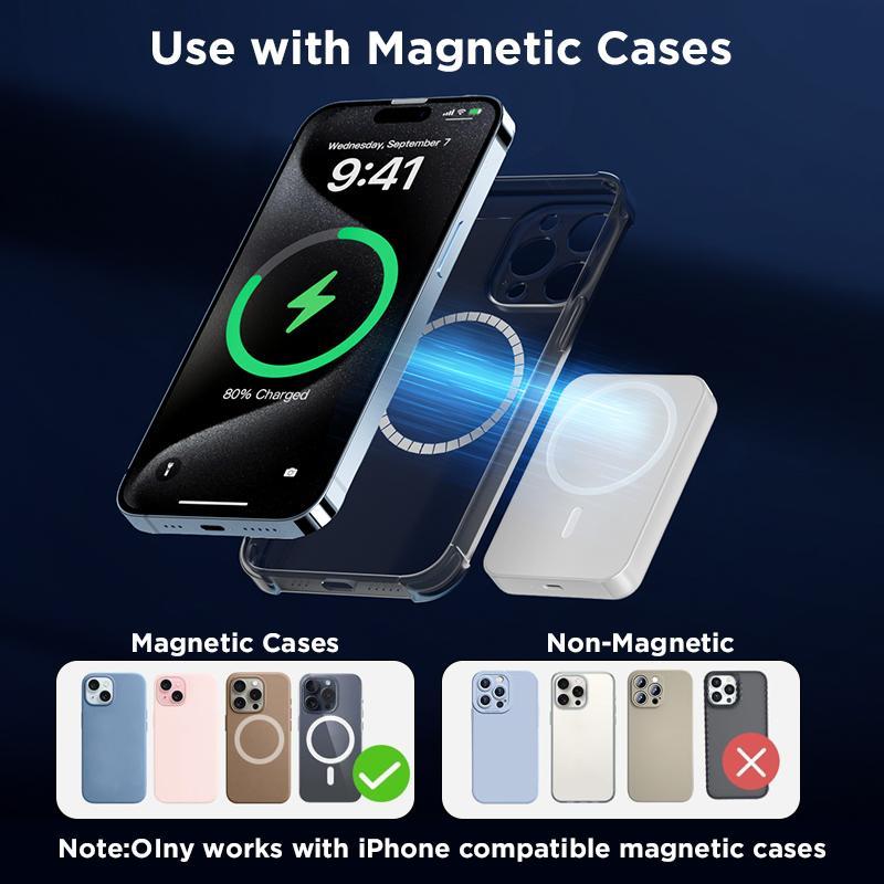 Magnetic Wireless Fast Charging Power Bank, 10000mAh Portable Charger, Magnetic Power Bank for iPhone 15/14/13/12/Pro/Mini/Pro Max, Power Bank with Phone Holder, Stocking Fillers Gift，Compatible with iPhones and Android phones, including Samsung models