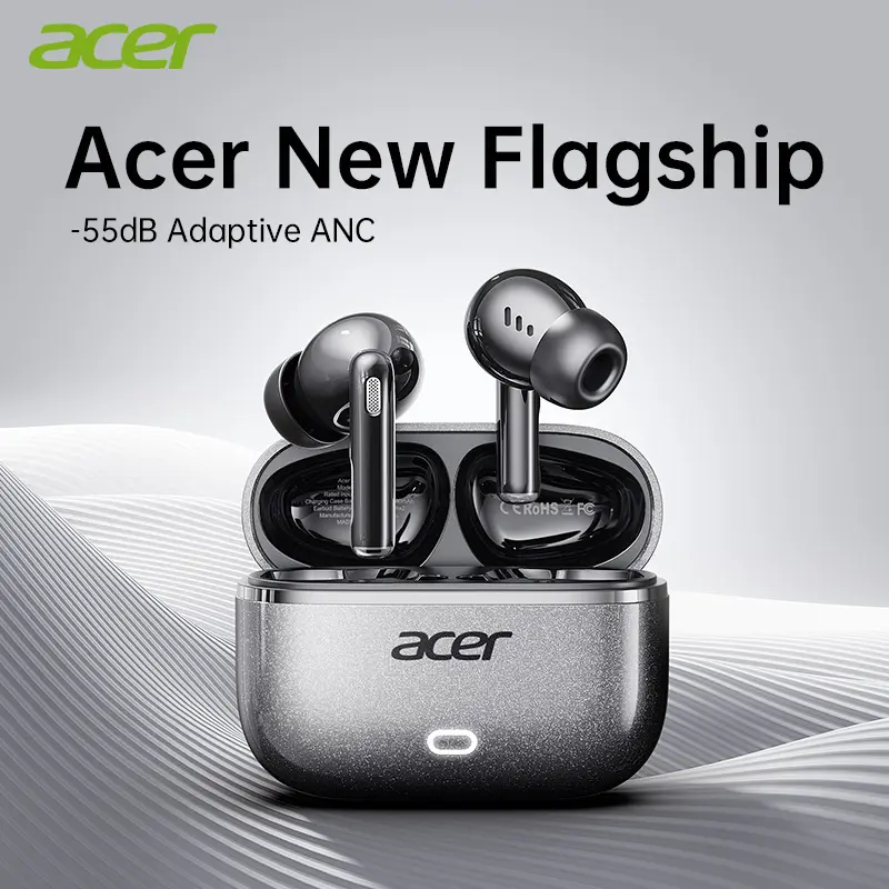 Acer OHR657 Clip TWS Wireless Earbuds - In-Ear Headset with Active Noise Cancellation, Bluetooth 6.0, Stable Sync, ANC+HD Calls, Long Battery Life, Comfortable Fit, Charging Support, Multi-Device Android Compatibility (Back to School), Anc+Hd Call