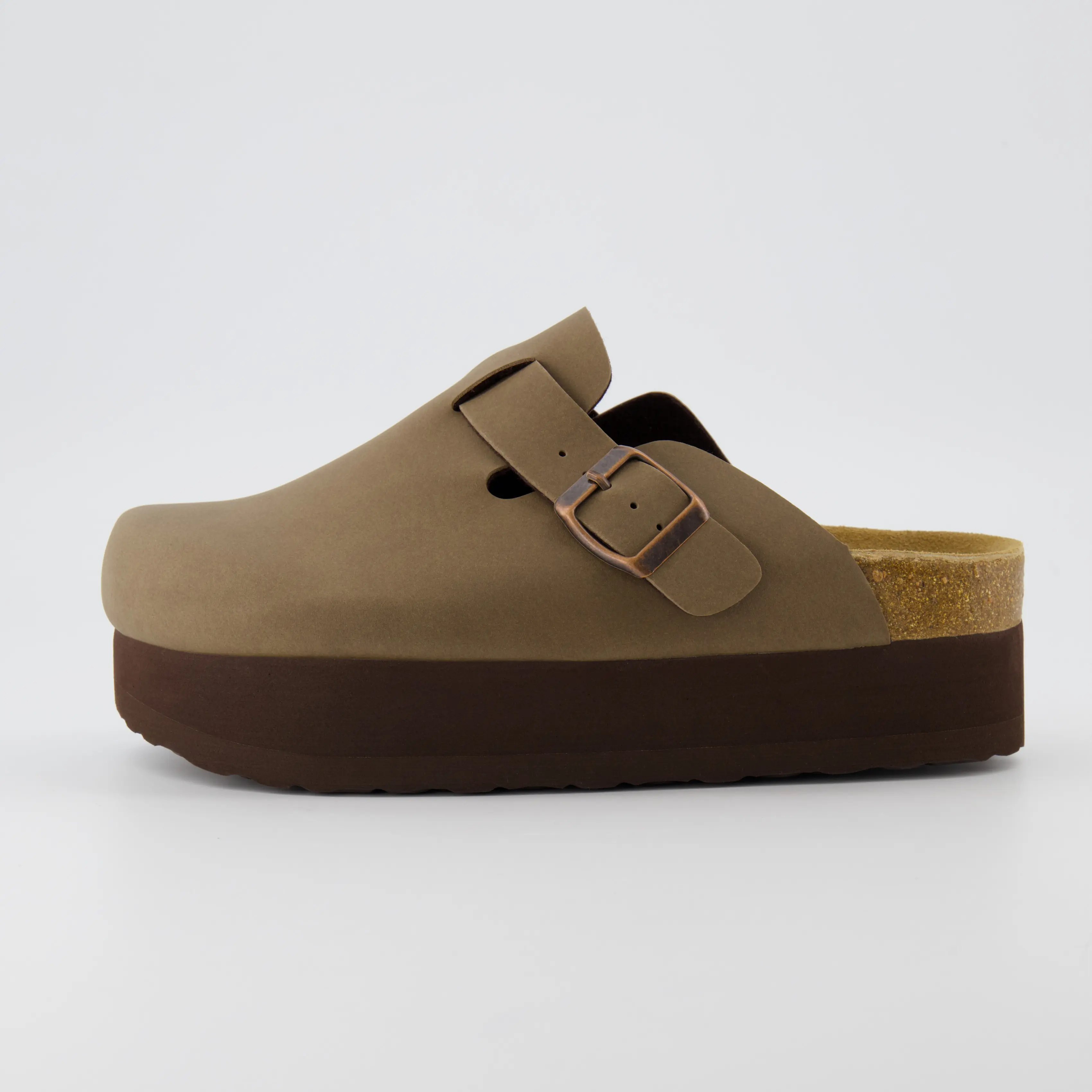 Cushionaire Loom Platform Clogs For Women | Stylish Vegan Leather Closed Toe Clogs With Adjustable Buckle and Memory Foam Cork Footbed | Classic Platform Mule Design For Everyday Indoor and Outdoor Wear