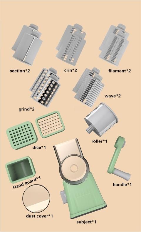 ONAIL Rotary Cheese Grater with Handle, 5+1 Six Well-Designed Blades, Strong Suctuon Cup Base, Kitchen Springtok Utensils Springtok