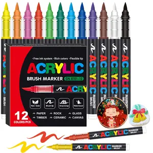 Acrylic Paint Markers, Soft Brush Tip Pens and Markers, Acrylic Paint Pens for Wood, Stone, Canvas, Glass, Fabric, Egg, Rock Painting and DIY Crafts Art Supplies (12)
