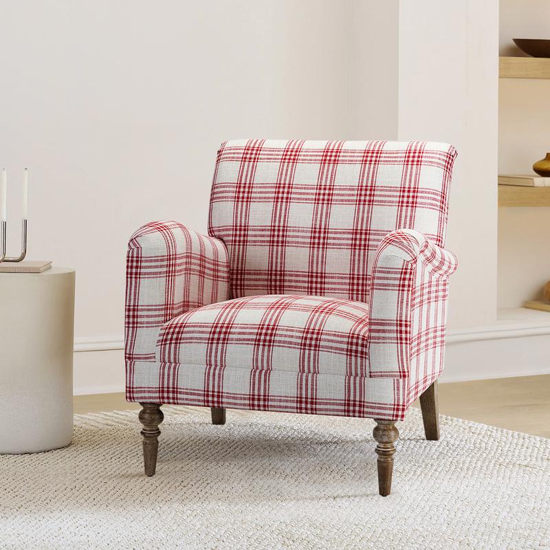 HULALA HOME Sadie Plaid Armchair Modern Accent Upholstered Chair with Solid Wood Legs for Living Room Bedroom Studio Comfy Armchair with High-Density Foam Filling and Tartan Pattern - Lounge