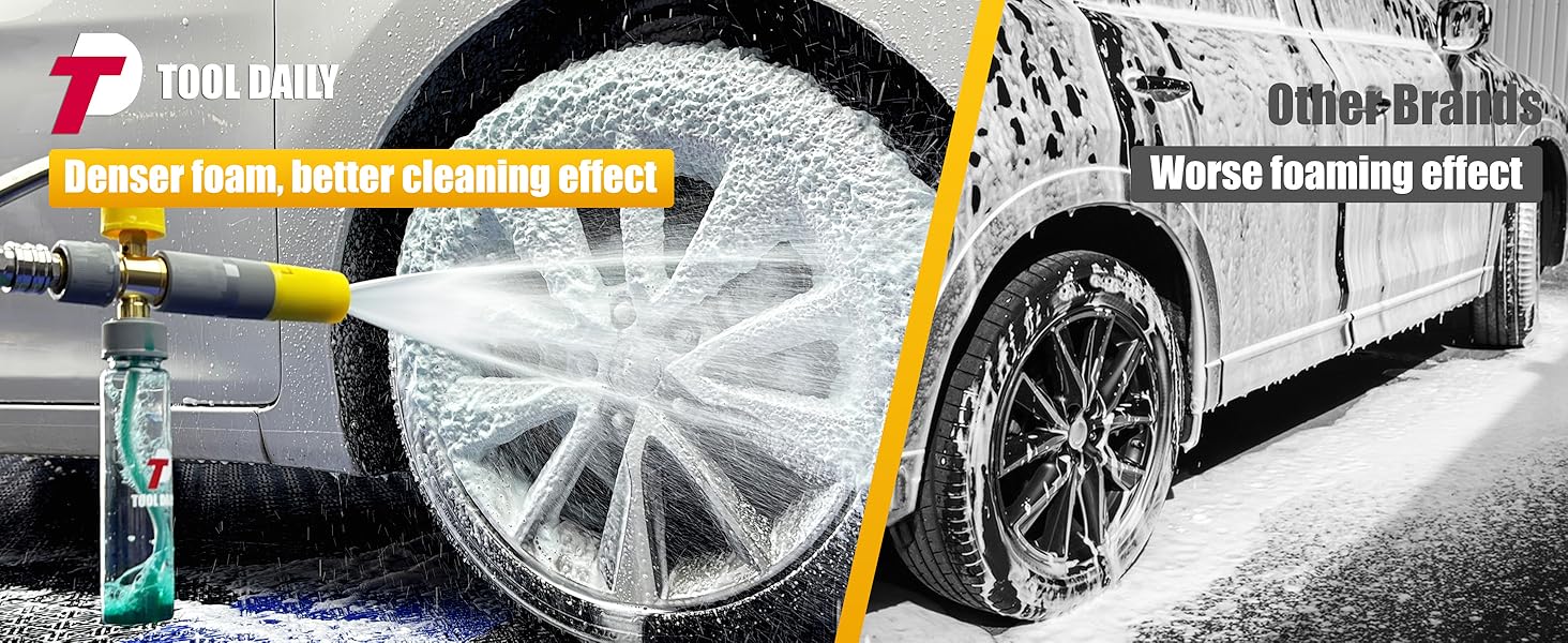 Tool Daily Foam Cannon Dual Connector No-Dilution Design with Adjustable Angle & Flow 5 Nozzle Tips 1/4" Quick Connect for Pressure Washer, ChristmasGift