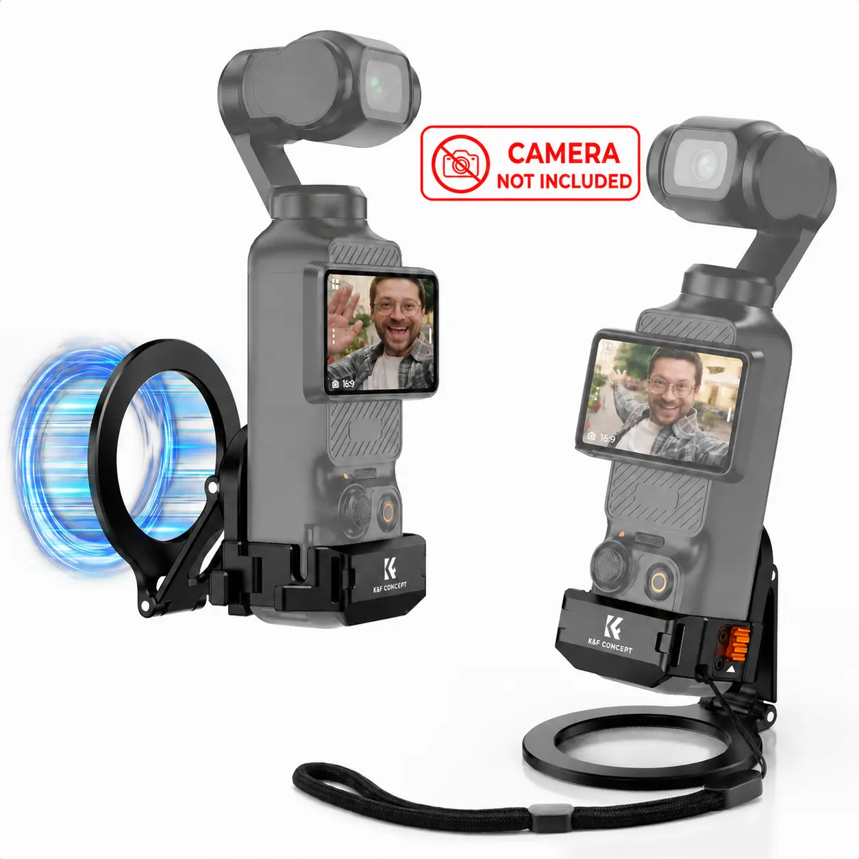 K&F Concept Compact Metal Magnetic Mount for DJI Osmo Pocket 3/XTRA - 65g Custom Aluminum Alloy Magnet Expansion Adapter with 1/4'' Screw Holes, Cold Shoe, 360° Adjustable Suction Stand, Tripod Mount for Selfie & Camera Use (Camera Accessories)