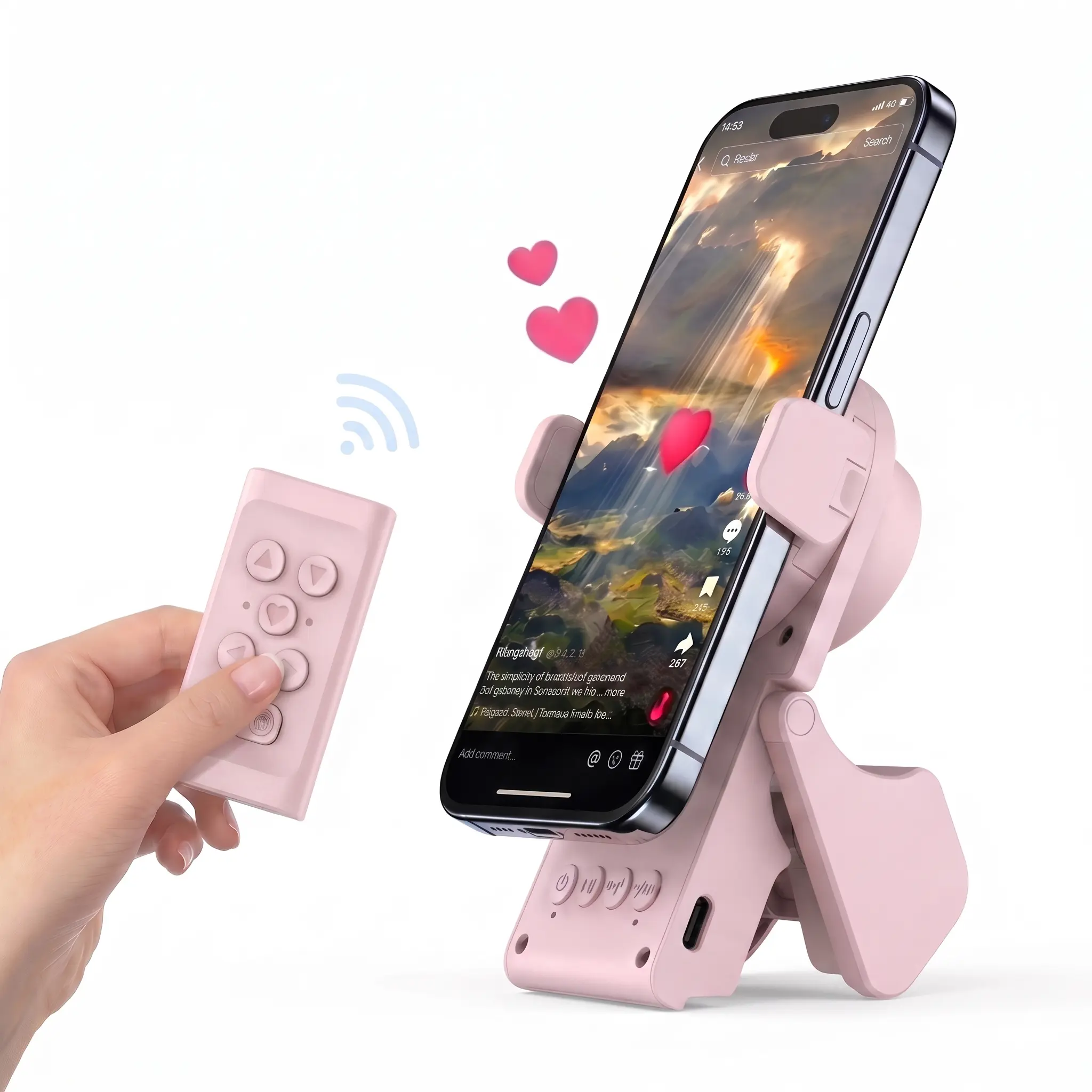MFHHFM 2-in-1 Hands-Free TikTok Scrolling Ring & Foldable Mobile Phone Holder, Wireless Bluetooth Accessories - Page Turner Remote for Kindle App, Selfie Shutter