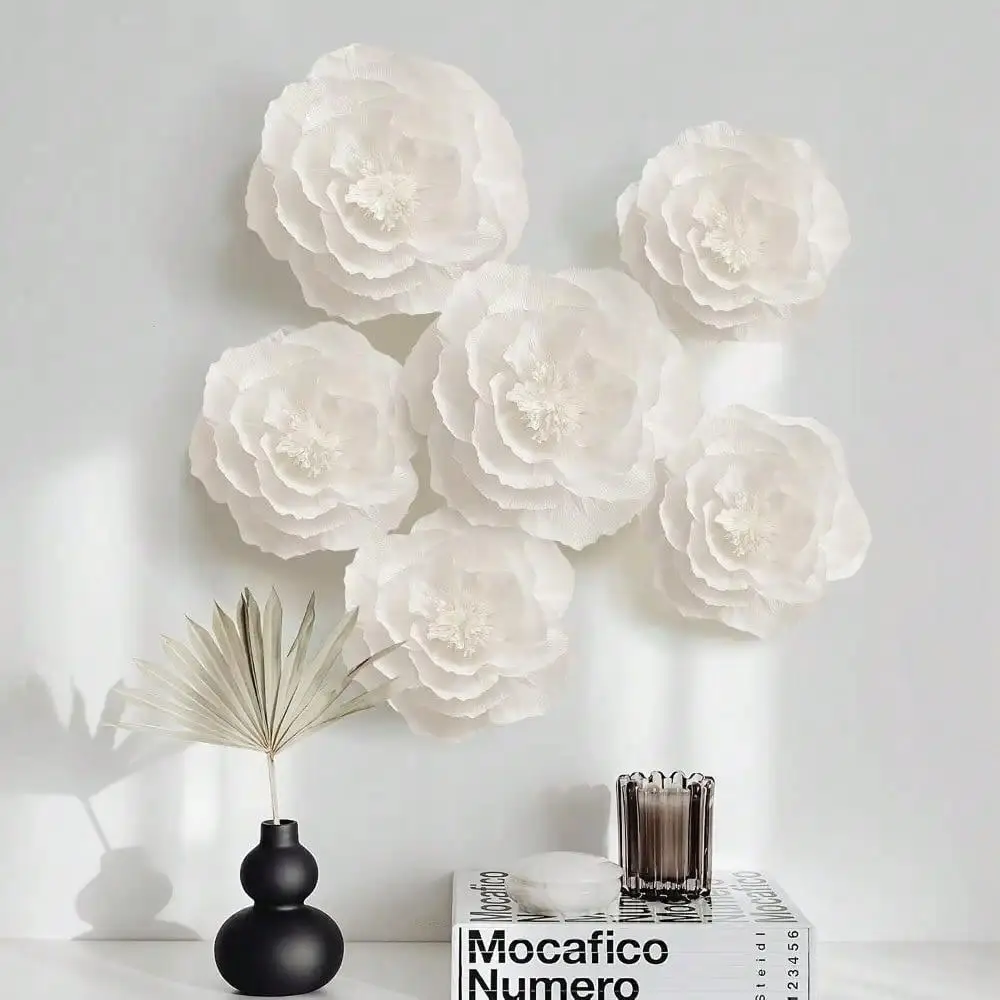 24pcs Realistic Paper Peonies 24pcs Large White Crepe Paper Peonies - Realistic Floral Design, Handcrafted Tissue Paper Flowers for Wedding, Birthday, Bridal Shower & Kindergarten Wall Decor, Dining Table Centerpieces - Frameless, Sophisticated