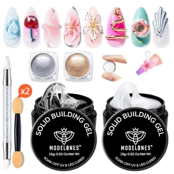modelones 3D Gel Nail Art Kit, Non-Sticky Clear and White Sculpting Gel