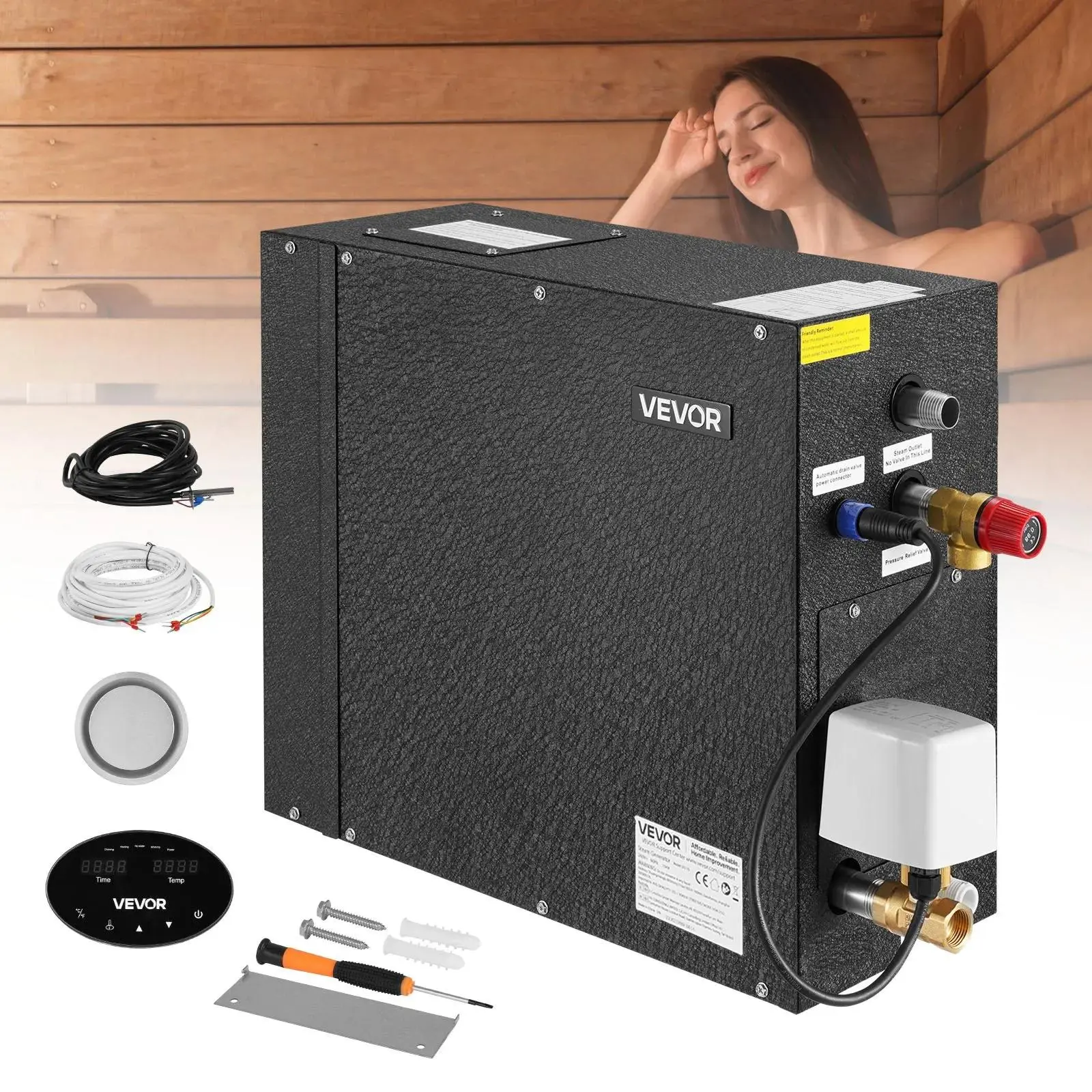 【SummerFinds】VEVOR Steam Generator,  , 7.5 kW Steam Shower System with Controller for Home Sauna Bath Spa, Commercial Auto Drain Kit with Overheat, Dry-Run & Overpressure Protection, 10 Min to 24h Efficient, Black
