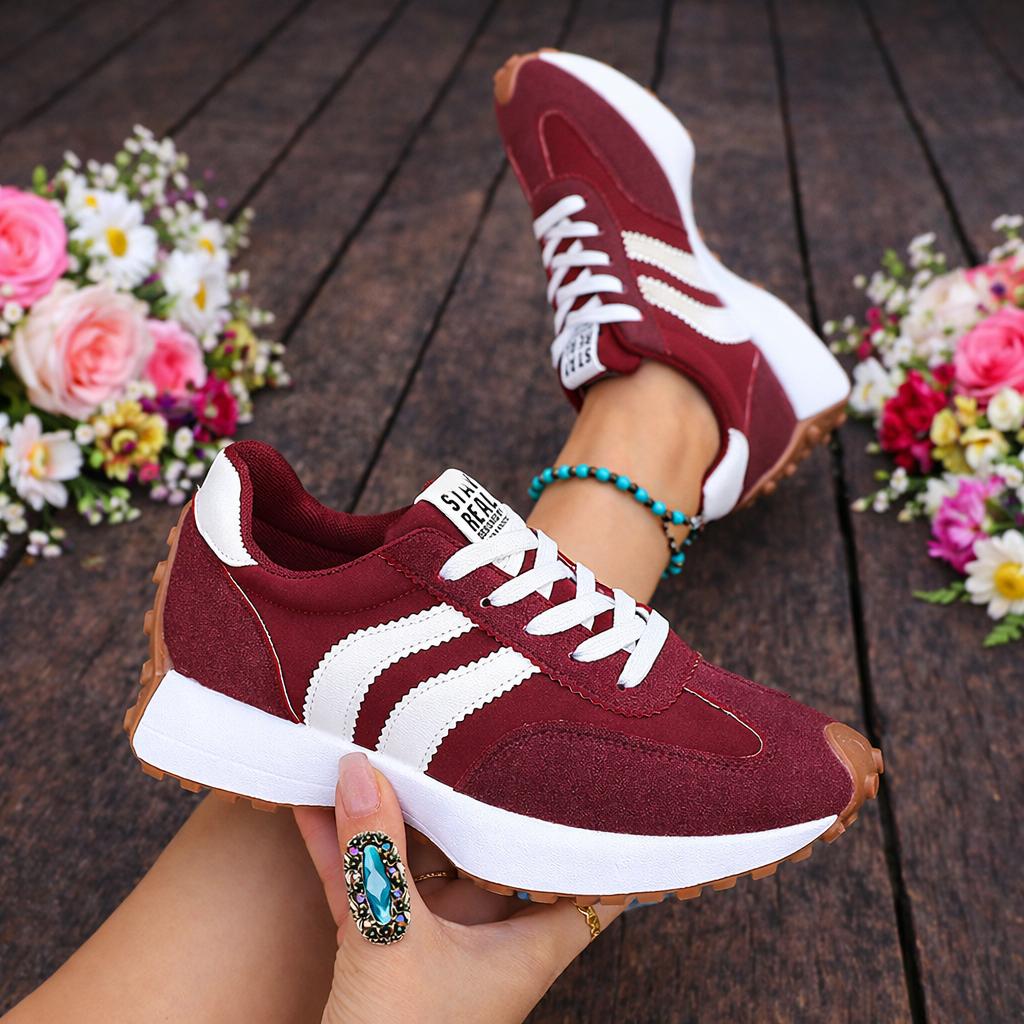 Women's Retro Color-Block Low-Top Sneakers - Breathable Fabric Upper, PU Cushioned Midsole & Wear-Resistant TPR Outsole - Lightweight and Comfortable for All Seasons - Modern Stylish Casual Shoes with Simple Design and Secure Lace-Up Closure.