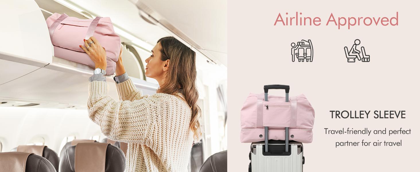 KooKoomia Travel Bag with Shoe Compartment USB Charging Port, Yoga Mat Pocket, Trolley Sleeve, Carry on Overnight Hospital Duffel Weekender Bag,Gym Bag  for Women, Black