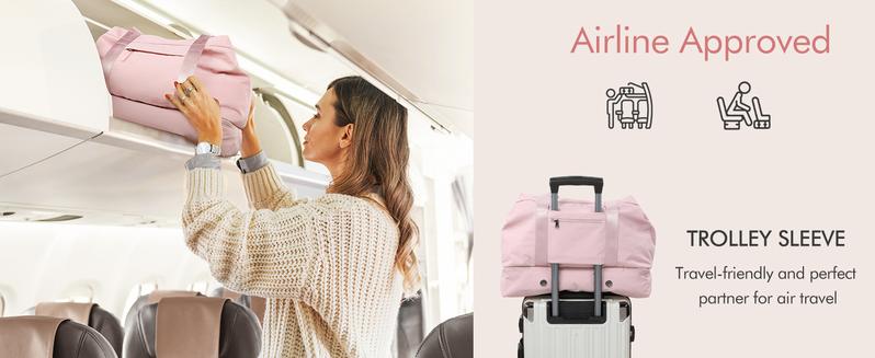 KooKoomia Travel Bag with Shoe Compartment USB Charging Port, Yoga Mat Pocket, Trolley Sleeve, Carry on Overnight Hospital Duffel Weekender Bag,Gym Bag  for Women, Black