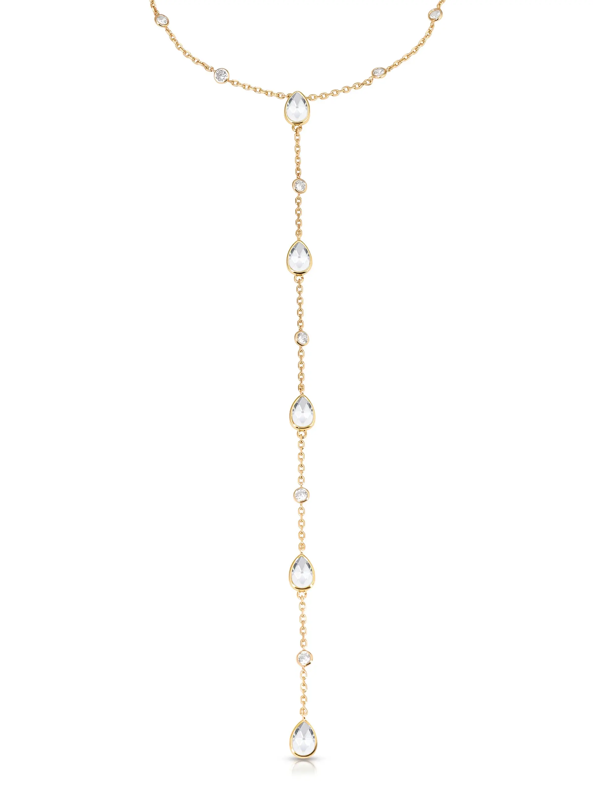 Ettika Marquise Crystal Lariat Necklace 18k Gold Plated Brass Cubic Zirconia 15" Length with 3" Extender Chain Gold Statement Chain Clasp Closure