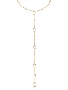 Ettika Marquise Crystal Lariat Necklace 18k Gold Plated Brass Cubic Zirconia 15" Length with 3" Extender Chain Gold Statement Chain Clasp Closure