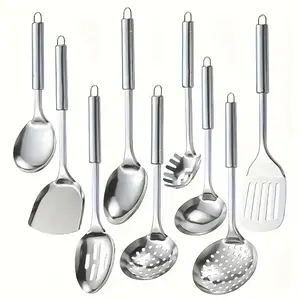 9Pcs Stainless Steel Cutlery Set, Non-Stick & Dishwasher Safe Serving Utensils, Kitchen Cooking Tools, Must-Have Gadgets for Home Cooks, Perfect for Halloween & Christmas