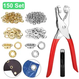 150Pcs Grommet Tool Kit w/ Eyelet Pliers - 1/2 inch Eyelets w/Leather Hole Punch,Eyelet Grommet Hand Press kit for Leather Belt Shoes Crafting repair