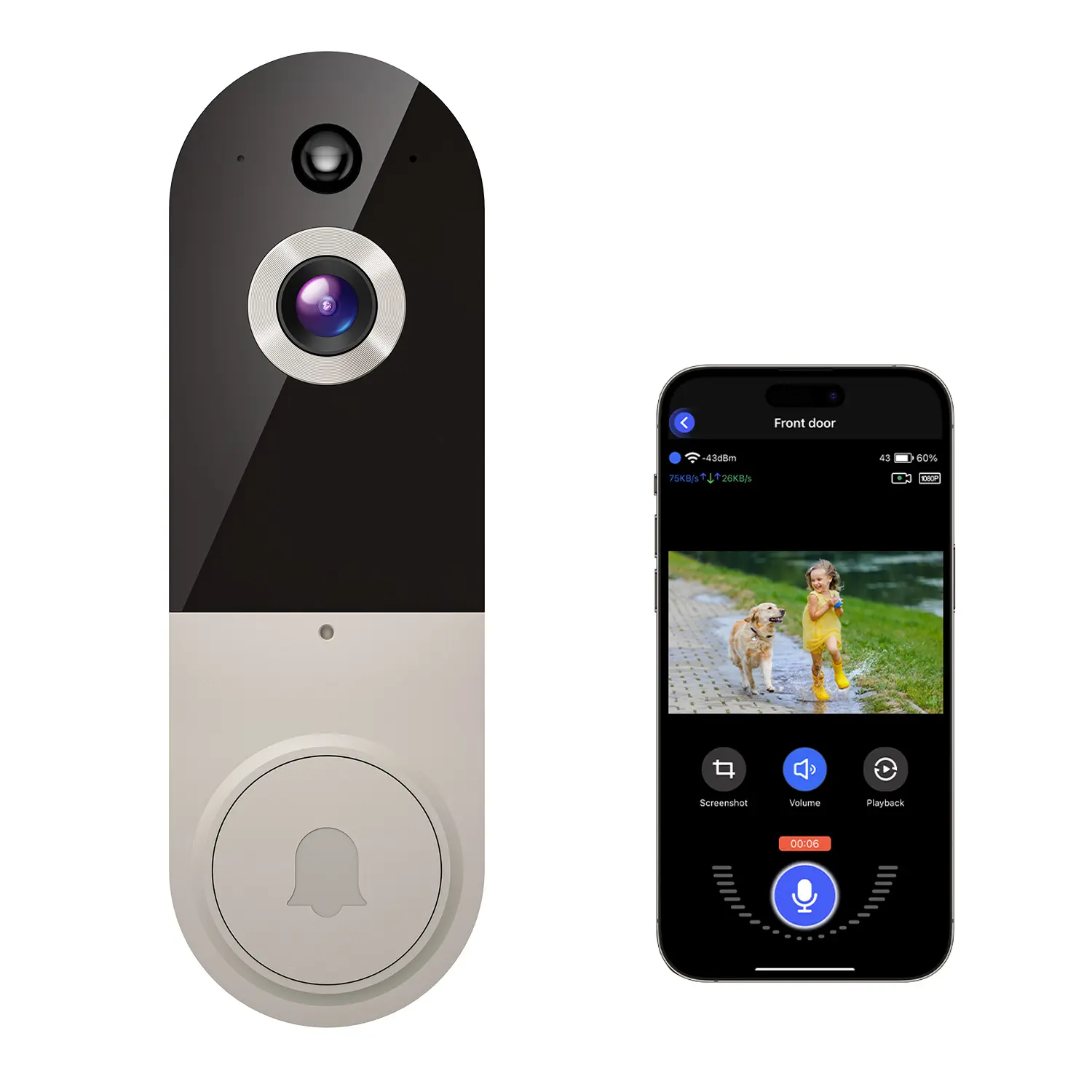 Doorbell Camera Wireless, Smart WiFi Video Doorbell, 1080P, Video Doorbell Camera with 2 Way Audio, AI Human Detection, Night Vision, Cloud Storage, Battery Powered, Easy Installation, 2.4G WiFi Only