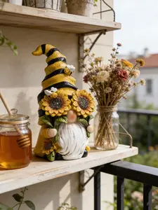 Hodao Bumble Bee Gnome Figurine - Spring Home Decor Statue with Sunflower Accents, Cute Table & Garden Ornament, Unique Gift for Nature Lovers