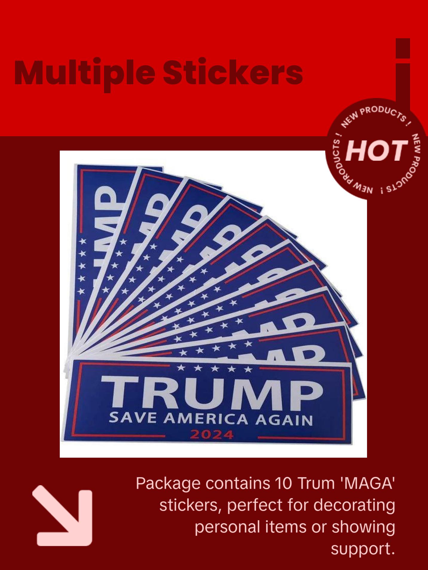 Trum 2024 All-In-One Bundle including socks, hat, banner, flag, multi-function pen, stickers, and coin