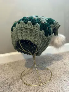 Handmade Crochet Jester Hat – Granny Square Beanie with Faux-Fur Pom
