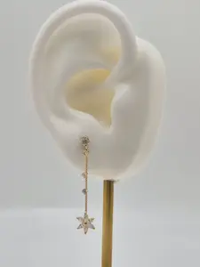 14k gold cz flower dangle earrings