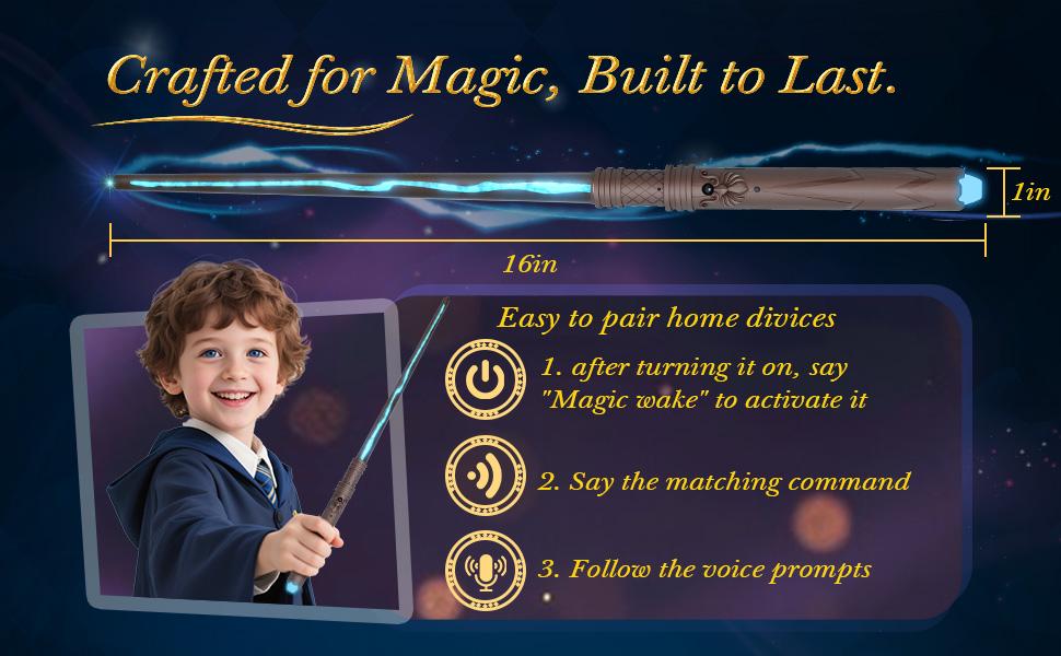Careenoah magic wand Wizard Spell Wand with Voice-Control & 5 Light Effects, Magic Light Up Wand with Customizable Spells, Rechargeable Remote Control Wand, Kids Witch Toys Gifts for Christmas Cosplay Halloween Birthday