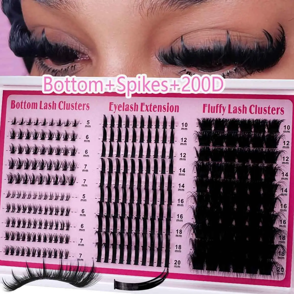 4 in 1 Fluffy Lash Clusters, Long 5-20mm Lash Spikes, Reusable Bottom Lashes, DIY Spiky Lash Extension, Manga Cluster Eyelash Extensions, Mink Strips, DIY Volume Eyelashes