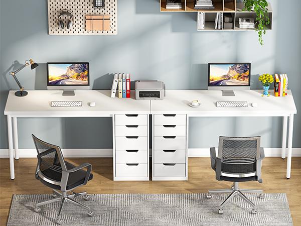 Tribesigns Modern Simple Computer Desk, 47 Inches PC Desk with 5 Reversible Drawers, Rustic Brown Study Writing Table Workstation for Home Office Small Spaces (White)