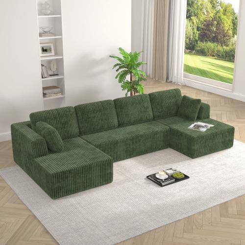 [October Hot Seller] [3 Packs Shipped] Niccae 132-inch U-Shaped Corduroy Sofa - Modern, perfect for the living room, comfortable, no assembly required, same popular Ovids sectional sofa with no bones