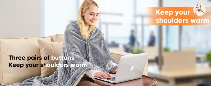 Greenoak Heated Blanket Electric Throw 50"X60", Heating Blanket with 10 Heat Levels 8 Hours Auto-Off,Fleece Soft Christmas Blanket,Gifts for Grandma Seniors Mom, Misty Grey