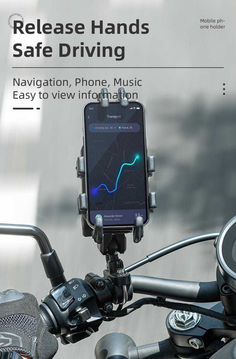 ROCKBROS Motorcycle Phone Mount with Vibration Dampener for 4.7''-7.1'' Phones, Universal Motorcycle Cell Phone Holder Handlebar Phone Mount(Handlebar Mount)