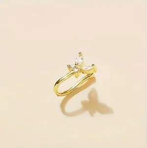 Minimalist Butterfly-Shaped Nose Clip, Copper with Zirconia Stones, Designed for Non-Pierced Wear