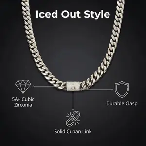 Cuban Chain Necklace with 26 Alphabet Letter Designs Iced Out Style 5A+ Cubic Zirconia Durable Clasp Solid Cuban Link