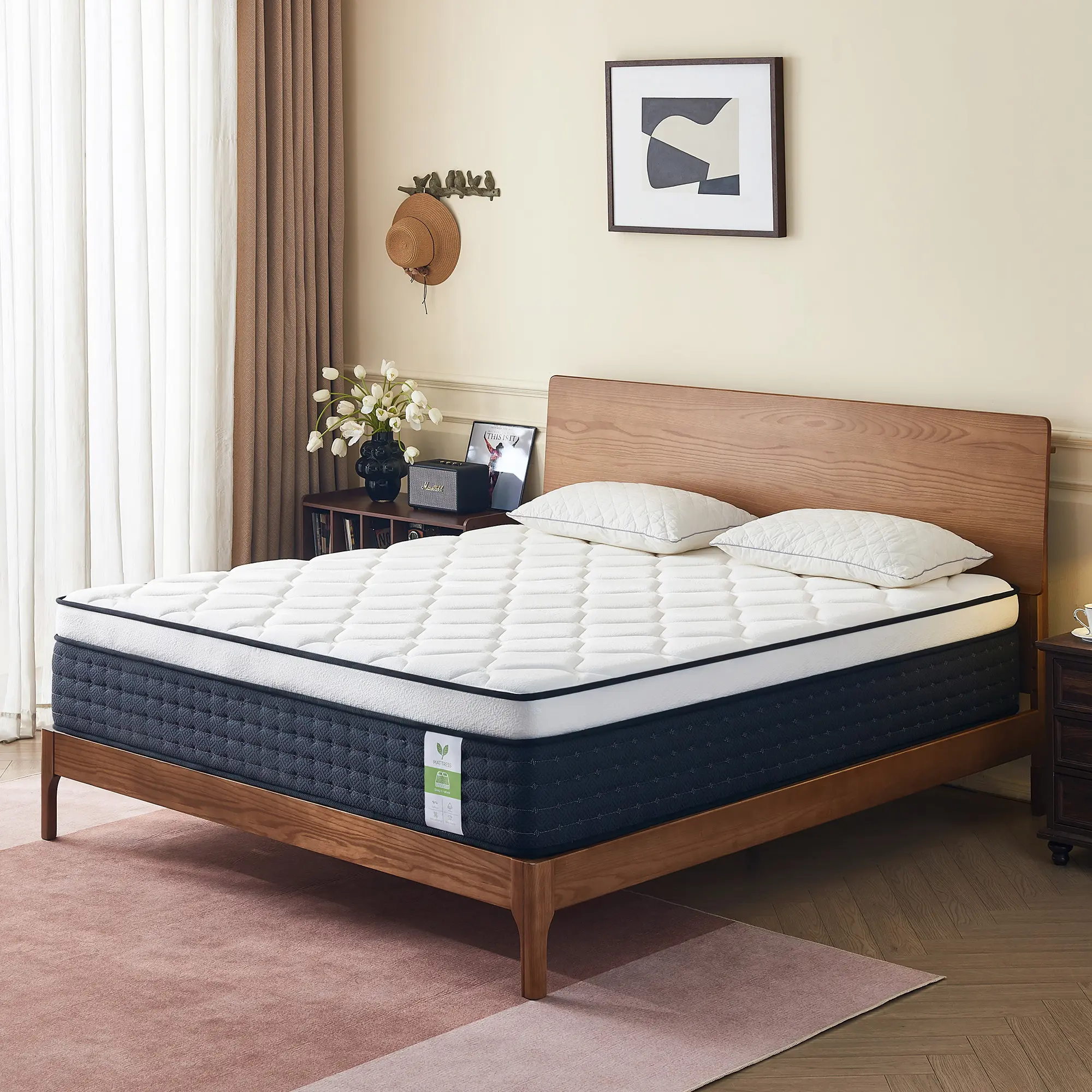 YANTAN Hybrid Mattress – CertiPUR-US,3-Row Edge Support, Medium-Firm Memory Foam & Pocketed Coils, Motion Isolation, Bed in a Box