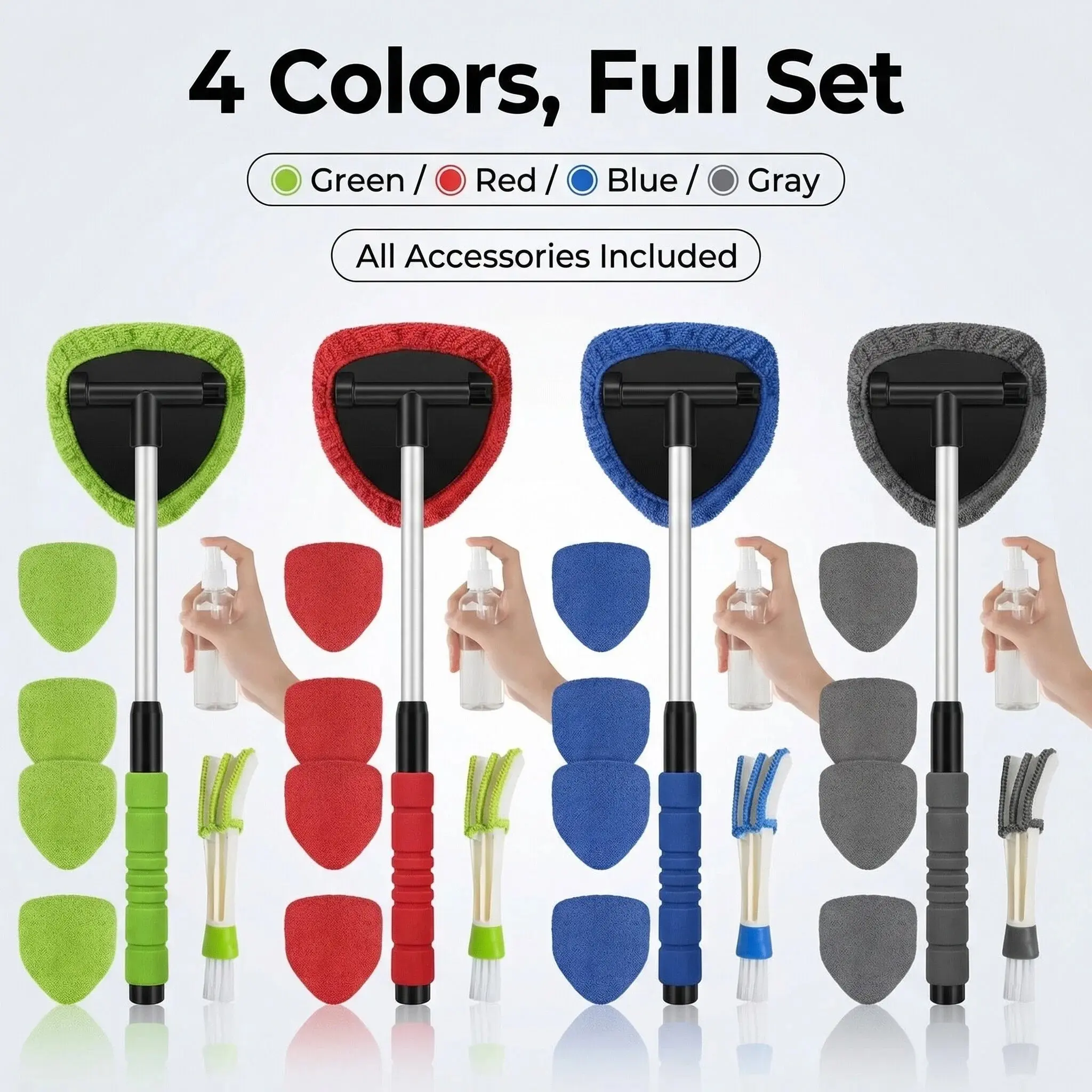 Microfiber Adjustable Window Glass Cleaning Brush Car Windshield Cleaning Brush Set With Pad Extendable Handle Scraper Mist Eliminator Valentine's Day gift Tiktok Shop
