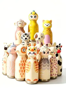 12 Styles Lovely Cartoon Animal Thermos With Straw, 450Ml Capacity, Bpa-Free Food Safe Material, Great For Kids Daily Use & Holiday Gifts