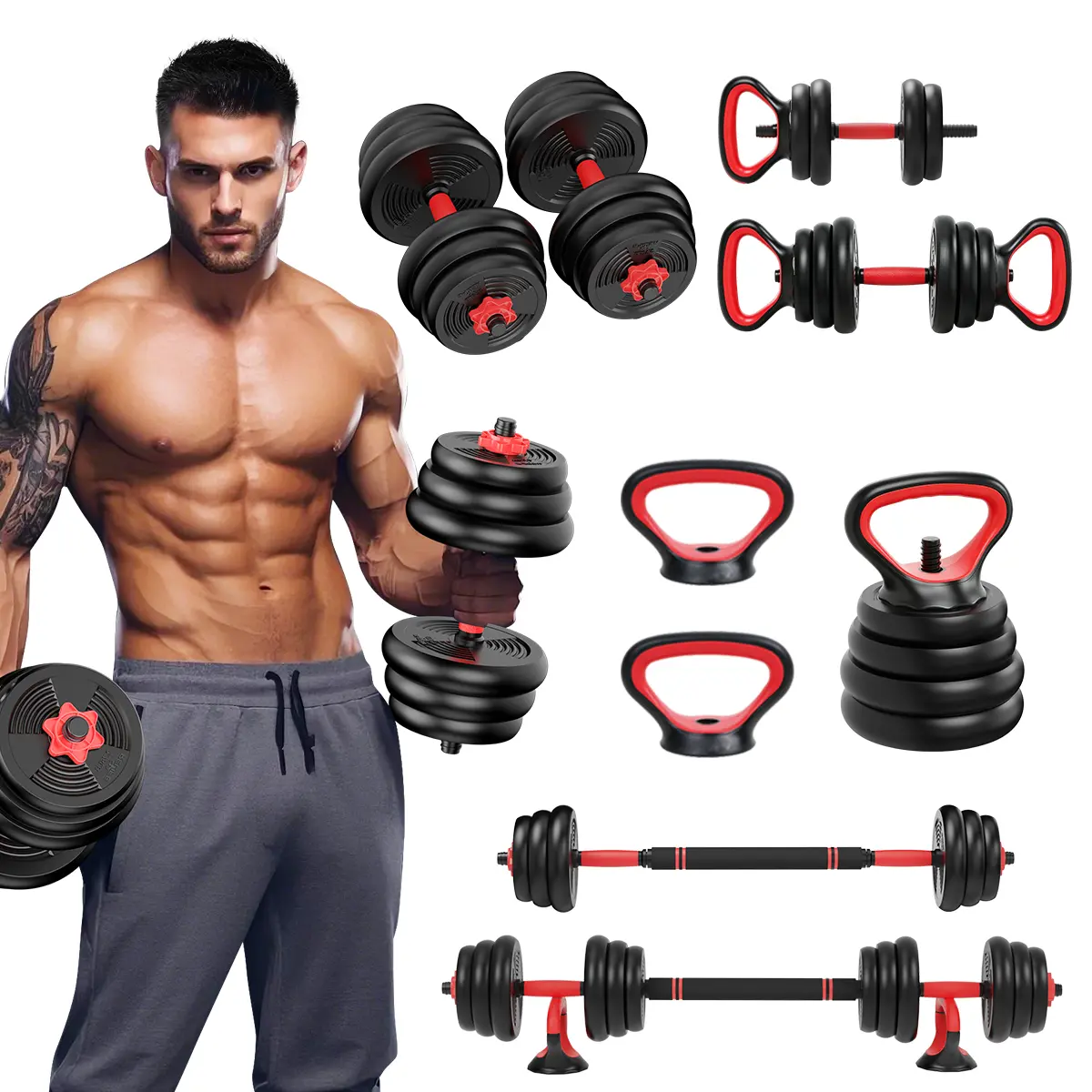 RELIFESPORTS 6-in-1 Adjustable Dumbbell Set | Squat Bar & Tire Flipper Included | Free Weights for Men & Women | Space-Saving Multifunctional Home Gym Equipment tiktokshopbacktoschool