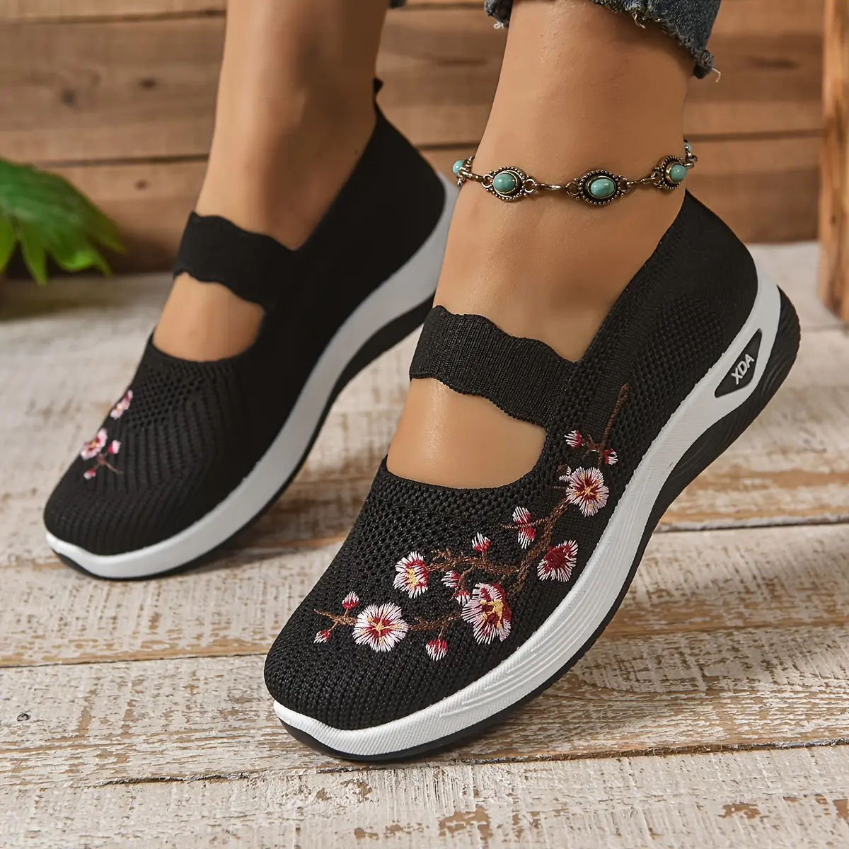 Rain Core Women's Sneakers - Breathable Low-Top Knit Footwear, Rubber Soles, Fabric Upper & Lining, Hook-and-Loop Closure, All-Season Comfort for Everyday Wear & Walking Shoes