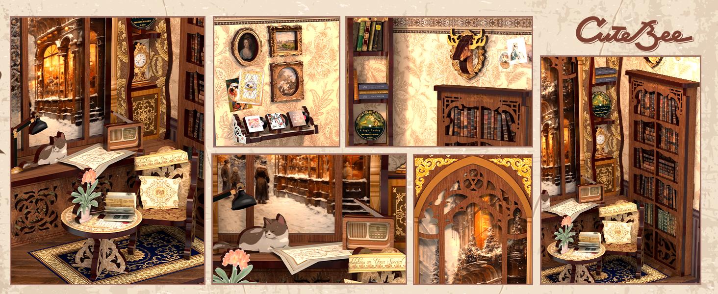 CUTEBEE Bookshop Memories Dollhouse Kit - Black Friday & Christmas Gift DIY Miniature House for Adults Teens Beginners, Vintage Bookshelf Decor, Step-by-Step Instructions, 137 Components, Perfect Gift for Family Friends CUTEBEE Bookshop Memories Dollhouse Kit - Black Friday & Christmas Gift DIY Miniature House for Adults Teens Beginners, Vintage Bookshelf Decor, Step-by-Step Instructions, 137 Components, Perfect Gift for Family Friends