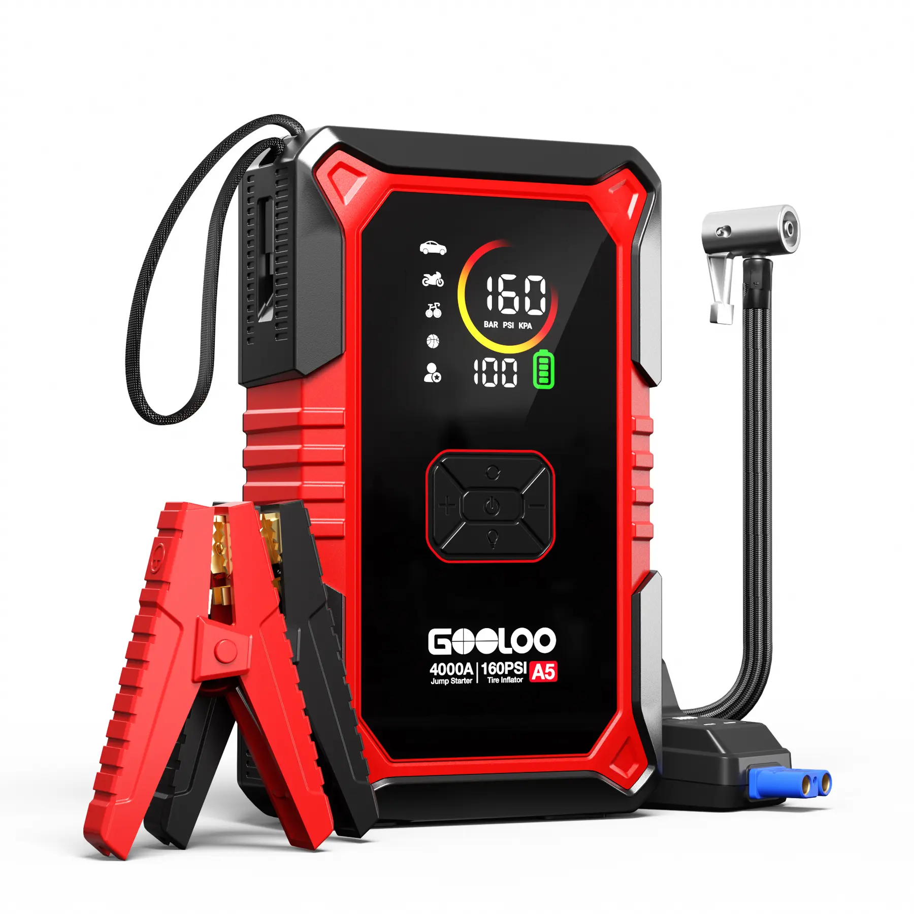 GOOLOO A5 Jump Starter with Air Compressor, 4000A Car Battery Jump Starter (All Gas/10.0L Diesel) with 160PSI Tire Inflator Auto-Off, 45W Output Power Bank, 12V.,car accessories