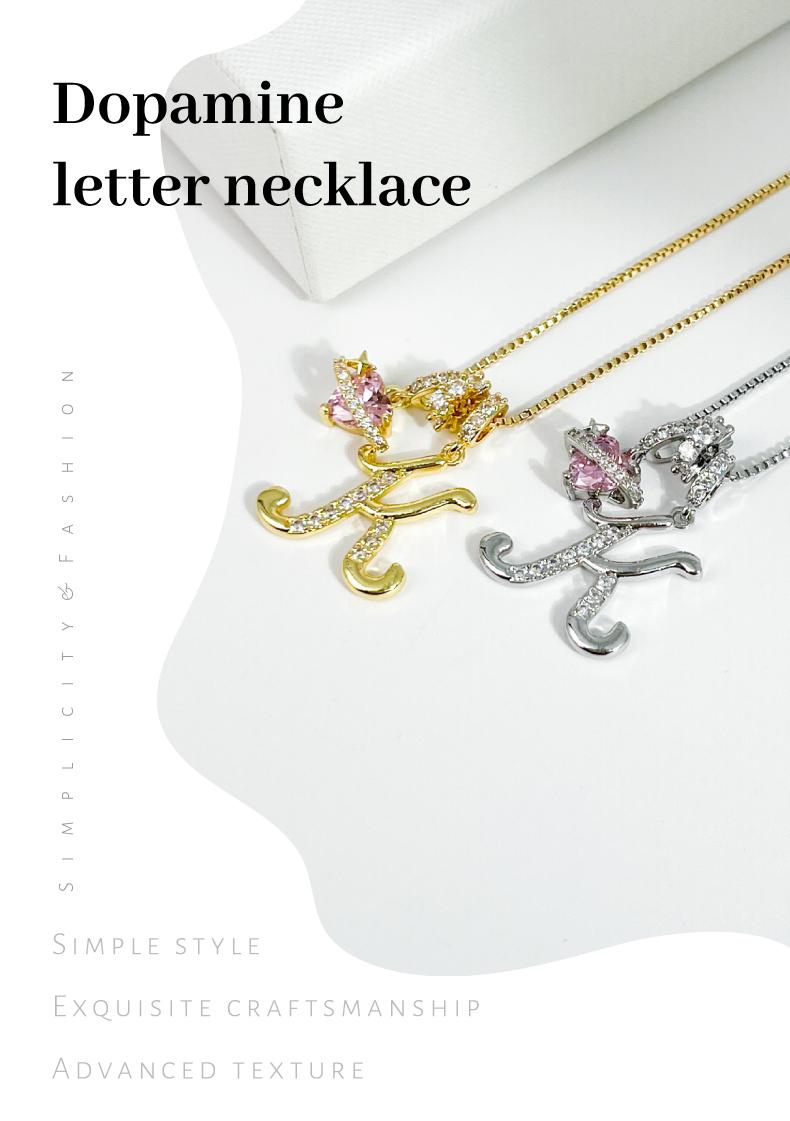 GGIRL Initial Heart Necklace for Women Pink Cubic Zirconia Pendant Letter Diamond 18K Gold Plated Fashion Jewelry Gift for Holiday Christmas Birthdays Anniversaries