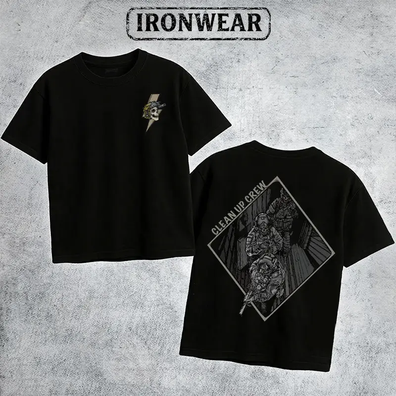 IronWear Clean Up Crew Graphic Tee, Military CQB Operator T-Shirt, Special Forces SWAT Team Apparel Gift Men Casual Cotton