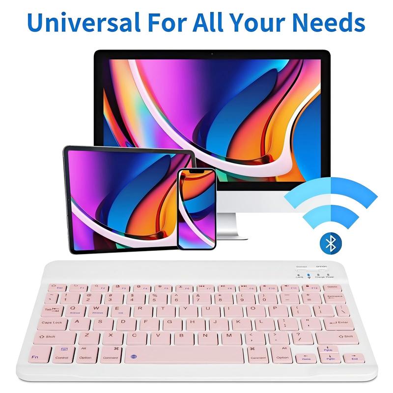 Slim Wireless Keyboard and Mouse For iPad/Tablet/iOS/Android/PC, Bluetooth Rechargeable Wireless Mouse Keyboard Set, Portable Compact Keyboard and Mouse Combo, Pink