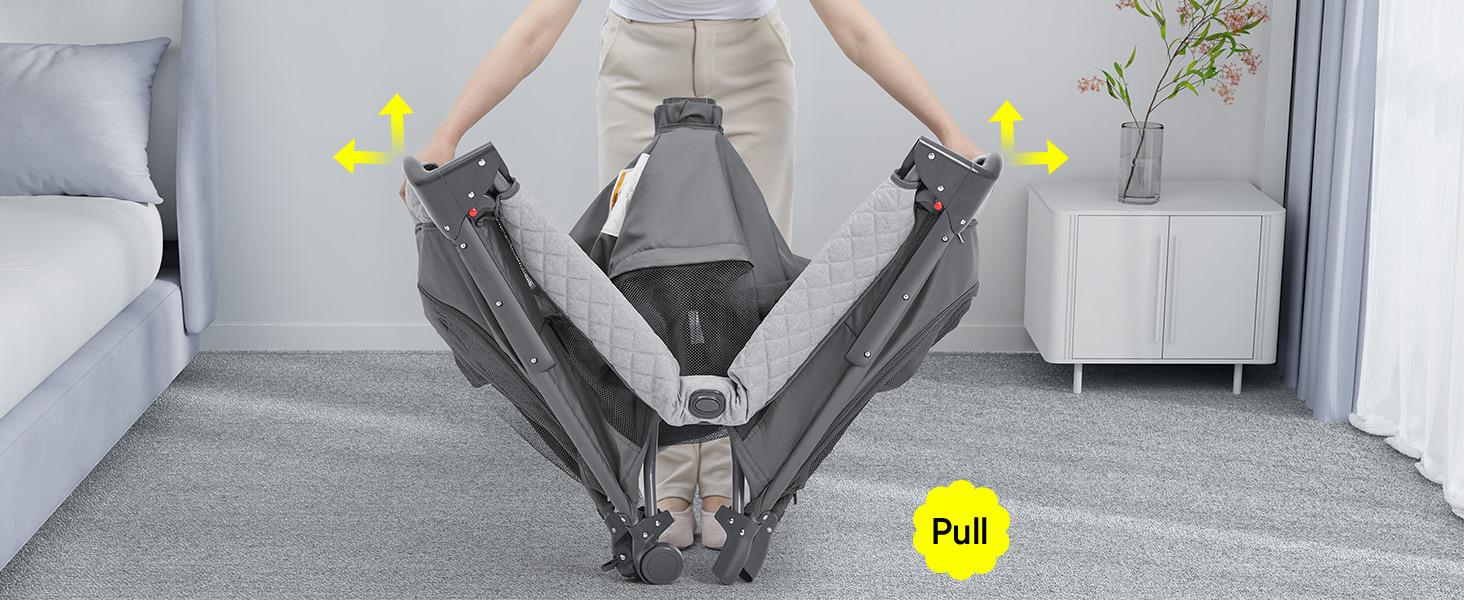 BabyBond 5 in 1 Foldable Baby Bassinets Bedside Sleeper for Newborn Infant, Large Playard Pack with Mattress,Storage Basket and Mosquito Net, Height Adjustable Baby Crib for Nursery, Ideal Christmas Gift for Toddler